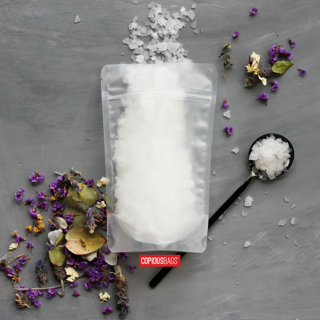 8 oz matte frosted stand up pouches - bath salt packaging