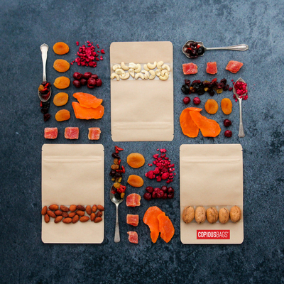 dried fruit packaging kraft resealable stand up bags